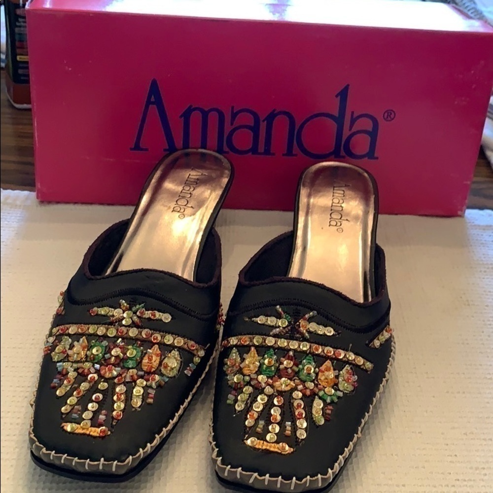 Amanda “Razzle Dazzle” Black mule/slides. Size 7.5​​​​​​​​​​​​​​​​​​​​​